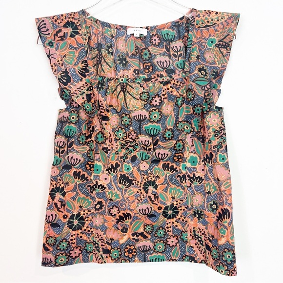 A.L.C. PORTIA ORANGE BOHO PRINT SQUARE NECKLINE SLEEVELESS SHIRT WOMENS SZ 0 - Picture 3 of 9